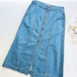 Madewell Button Front A-line Denim Skirt In Kearney Wash Midi